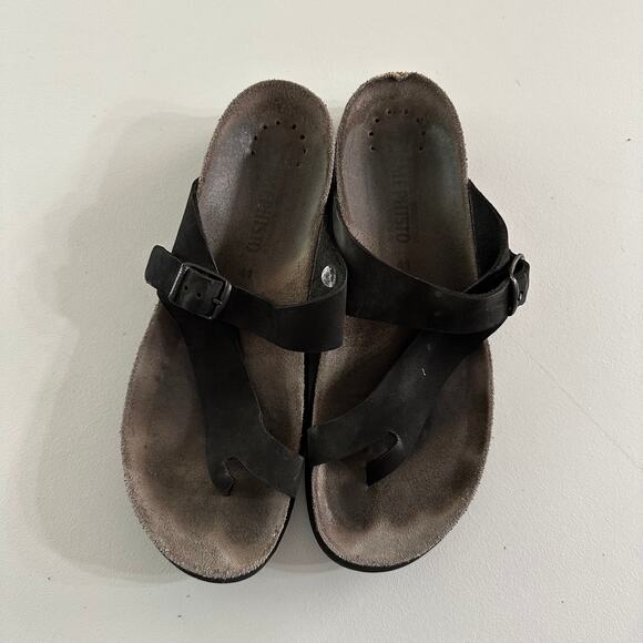 Mephisto Black Leather Sandals Size 41 EU / 10 US Comfort Slip On Buckle - Picture 2 of 6